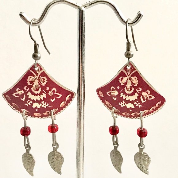 Mediterranean Earrings, etched, enamel, copper, hypo-allergenic - Picture 1 of 2